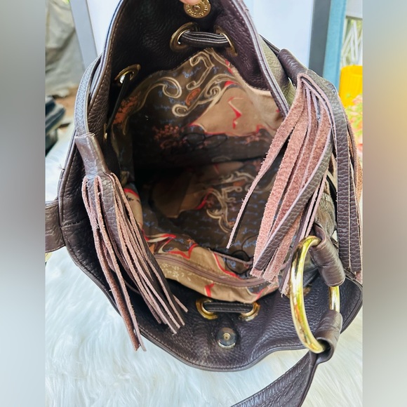 Bulga Brown Leather Drawstring Bag - Picture 6 of 11